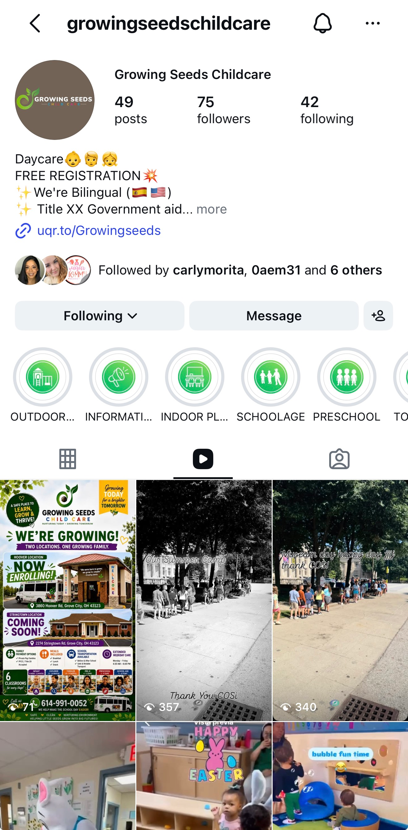 Vista del perfil y publicaciones de Growing Seeds Childcare