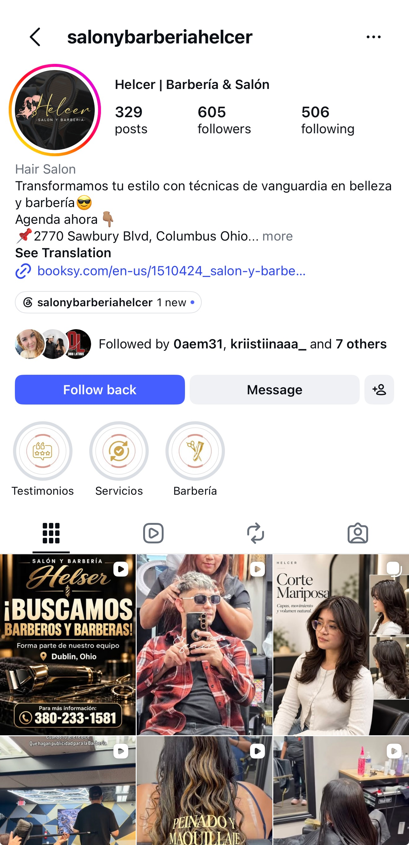 Vista del perfil y publicaciones de Helcer · Barbería & Salón