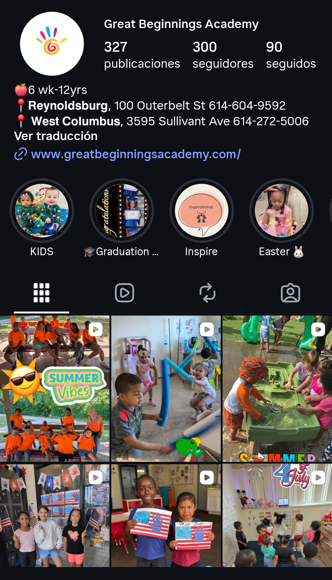 Vista del perfil y publicaciones de Great Beginnings Academy